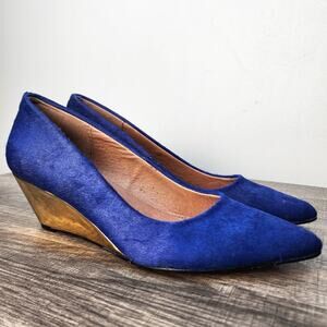 Deesigns by Dee Ocleppo Blue Pony Hair Pointed Toe Wedge Heels Size 8.5 Classy